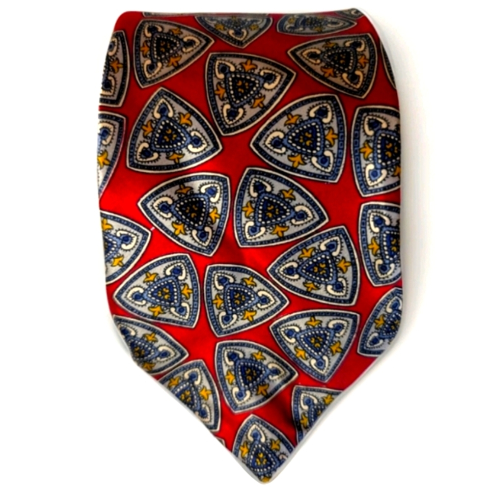 GANT 90s Vintage Silk Tie Red Blue Yellow Classic Medallion Preppy